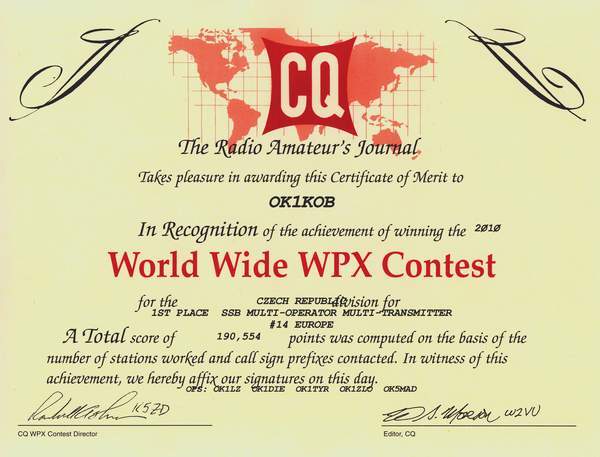 diplom CQ WPX 2010 SSB